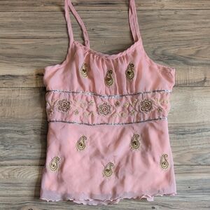 Elegant Pink Embroidered Tank Top